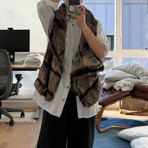 Helmut Lang Flux Fur Vest - gray rabbit fur and leather